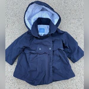 Jacadi Navy Blue Kids Raincoat 12M removable hood